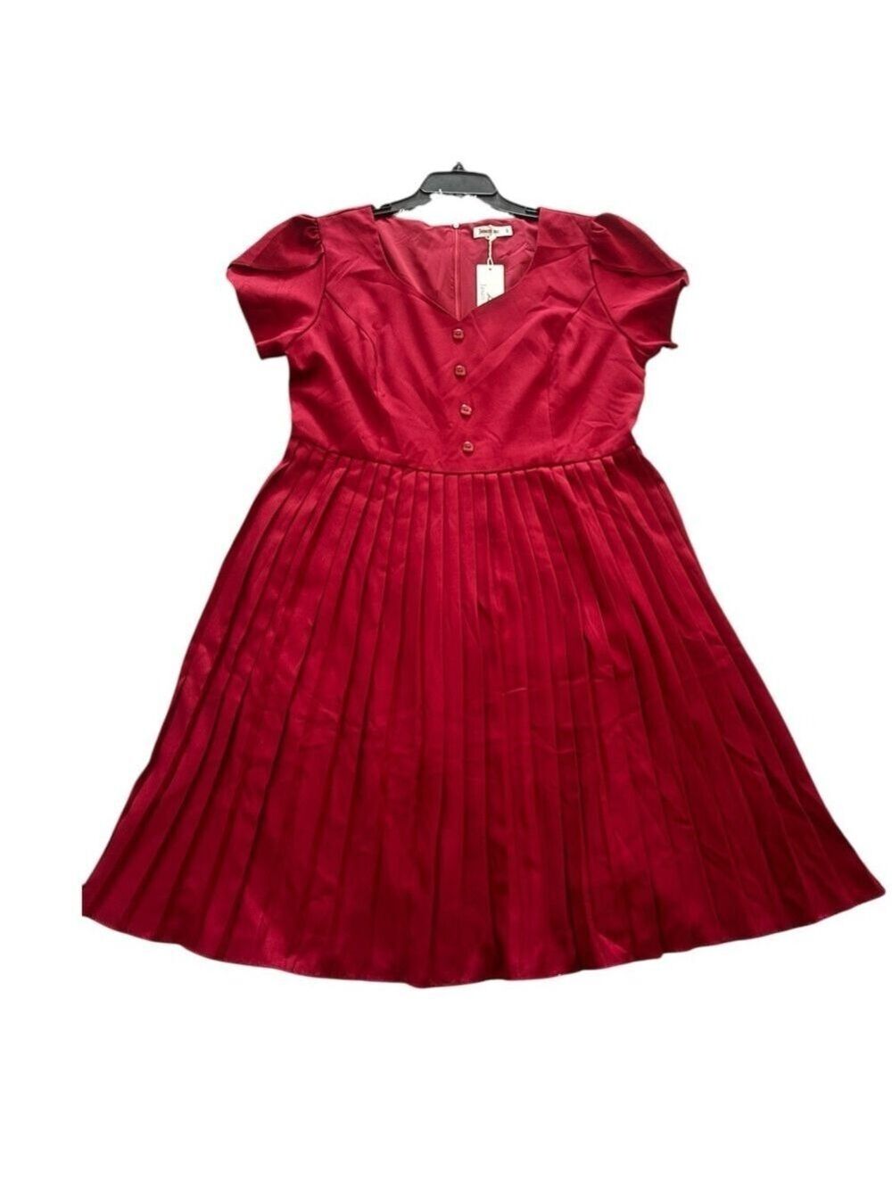 Burgundy Red Pleated Midi Dress Flutter Sleeves Size 2XL - Picture 4 of 11